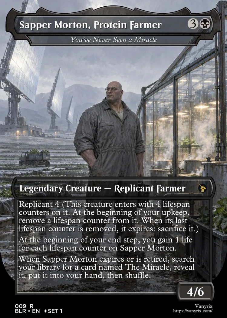 Sapper Morton, Protein Farmer