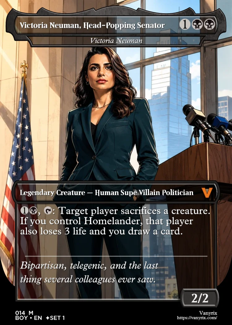 Victoria Neuman, Head-Popping Senator