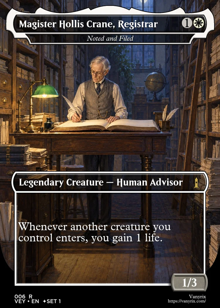 Magister Hollis Crane, Registrar