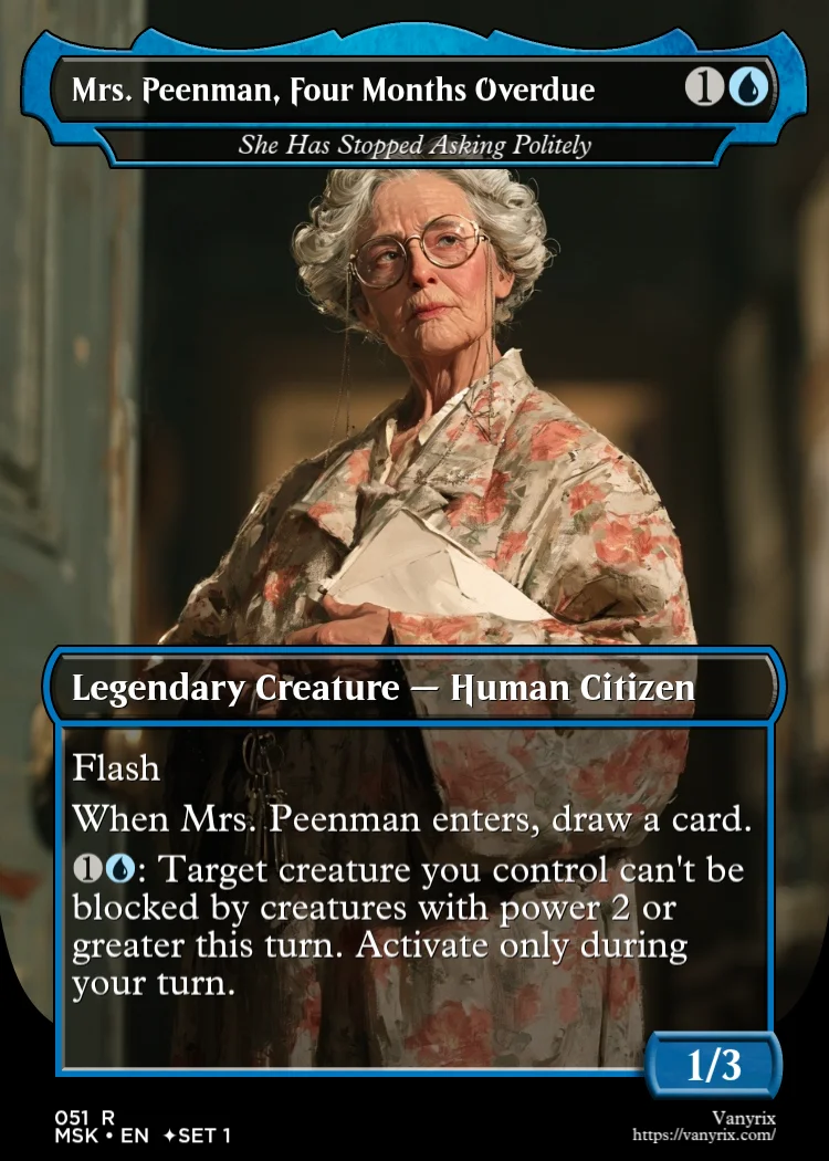 Mrs. Peenman, Four Months Overdue